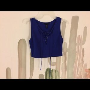 Blue tie up crop top